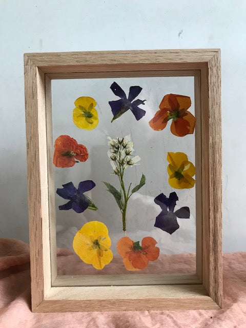 oak free standing frame with dried flowers